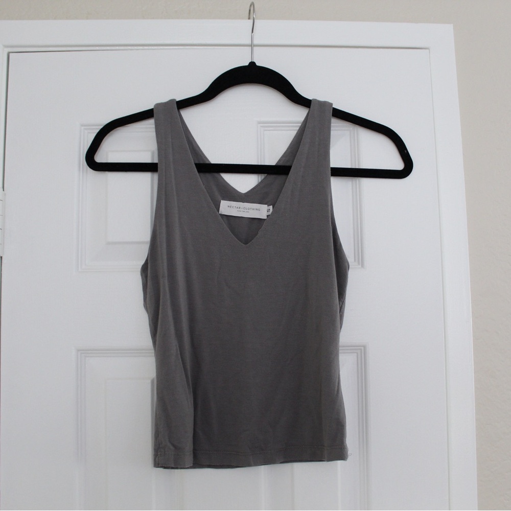 Gray Sleeveless V-Neck Top